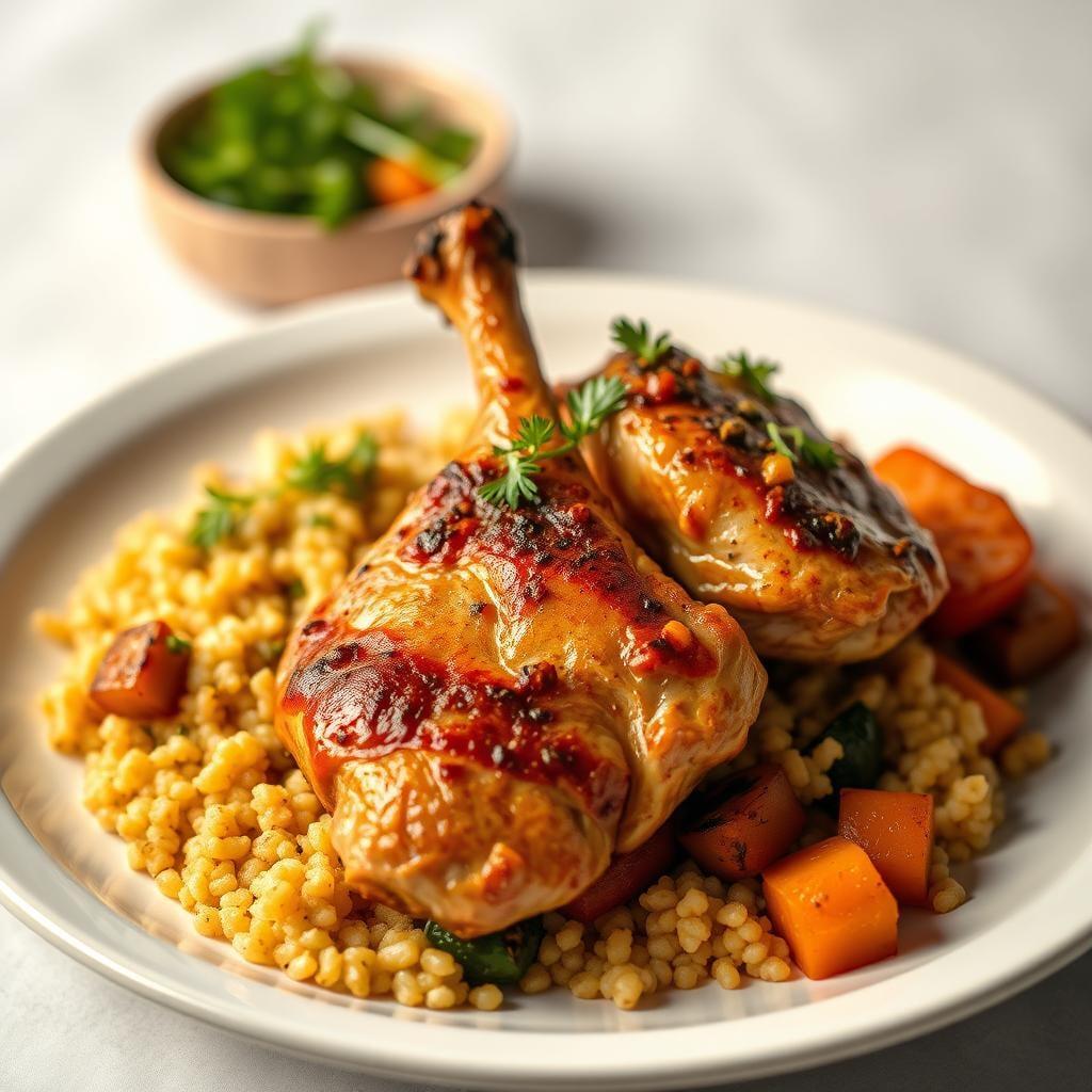 Moroccan-Spiced Chicken Thighs with Couscous & Roasted Vegetables Moroccan-Spiced Chicken Thighs with Couscous & Roasted Vegetables