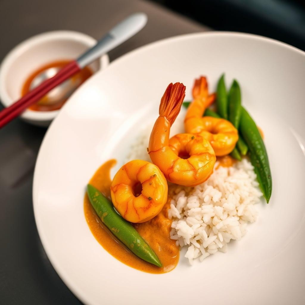 Coconut Curry Shrimp with Jasmine Rice and Sautéed Snap Peas Coconut Curry Shrimp with Jasmine Rice and Sautéed Snap Peas