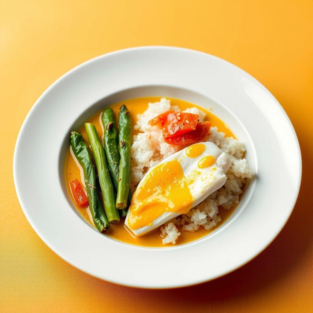 Thai Yellow Coconut Fish Curry with Bamboo Shoots and Jasmine Rice Thai Yellow Coconut Fish Curry with Bamboo Shoots and Jasmine Rice