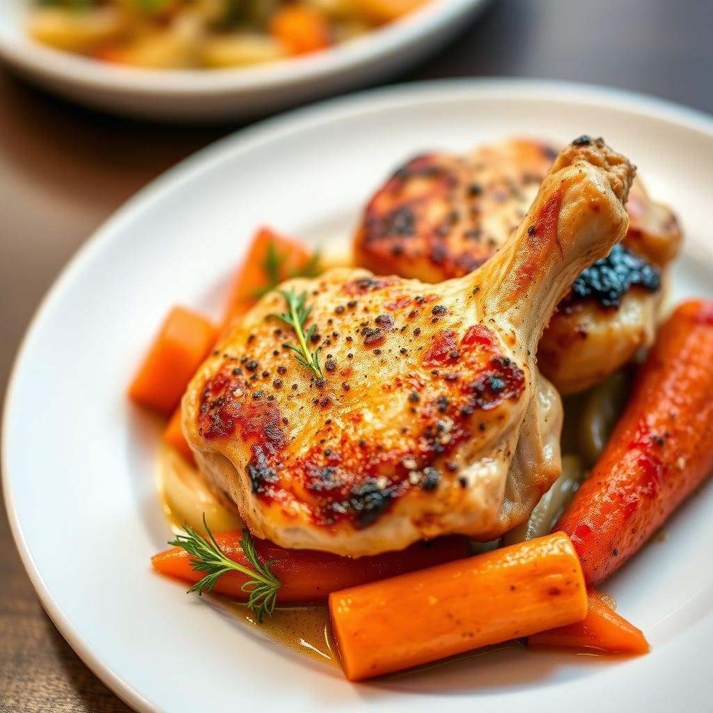 Pan-Seared Lemon Herb Chicken Thighs with Caramelized Fennel and Roasted Carrots