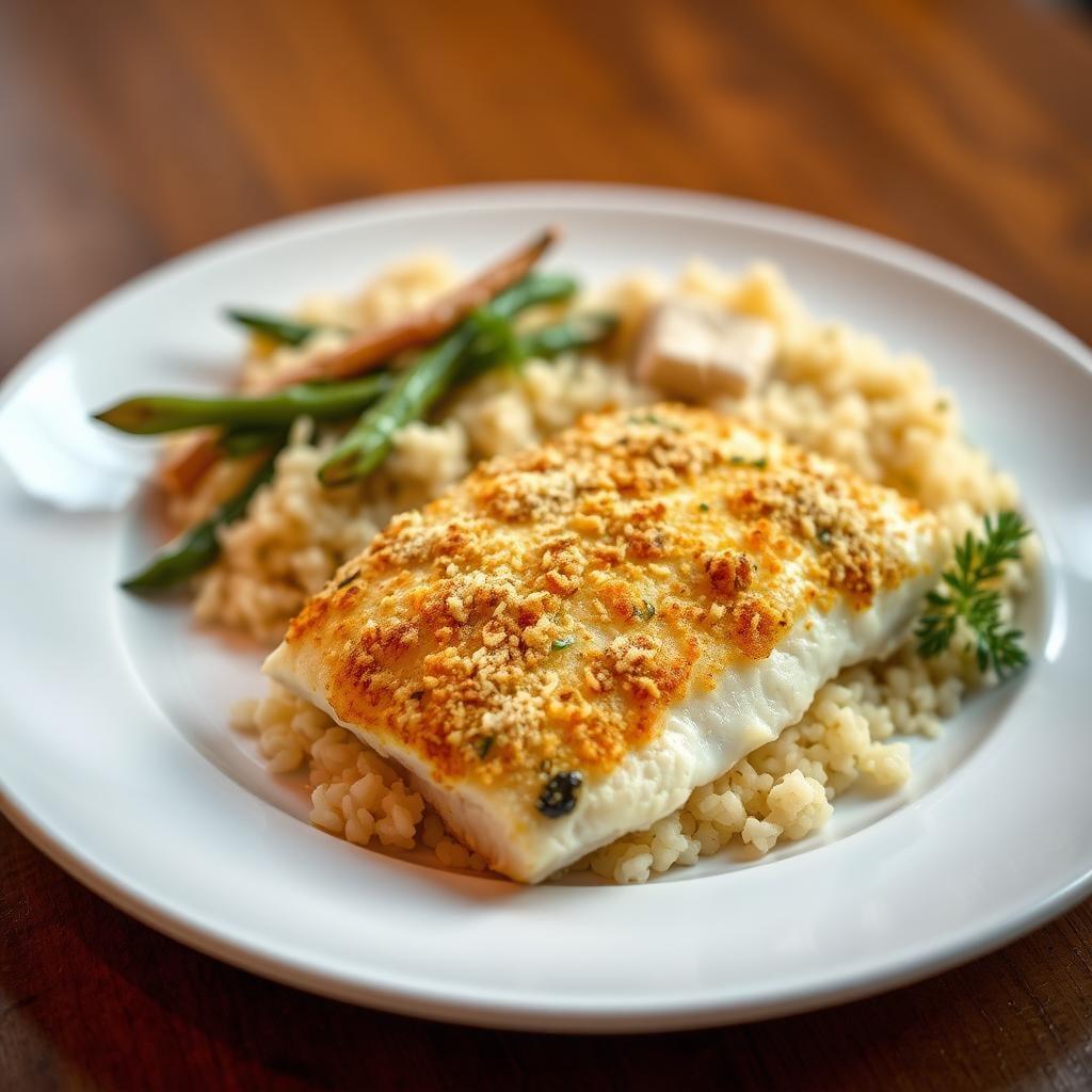 Baked Parmesan Crusted Tilapia with Lemon Rice