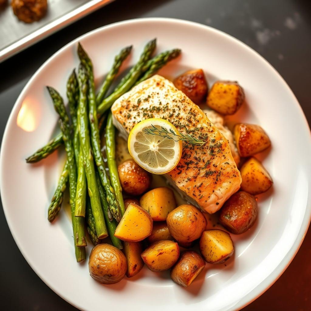 Sheet Pan Lemon Herb Fish with Roasted Potatoes and Asparagus Sheet Pan Lemon Herb Fish with Roasted Potatoes and Asparagus