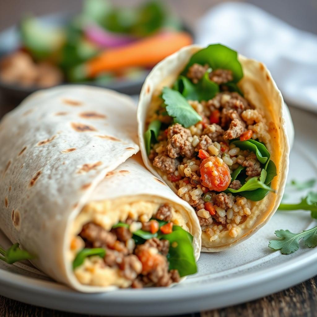 Spiced Beef and Quinoa Hummus Wraps Spiced Beef and Quinoa Hummus Wraps