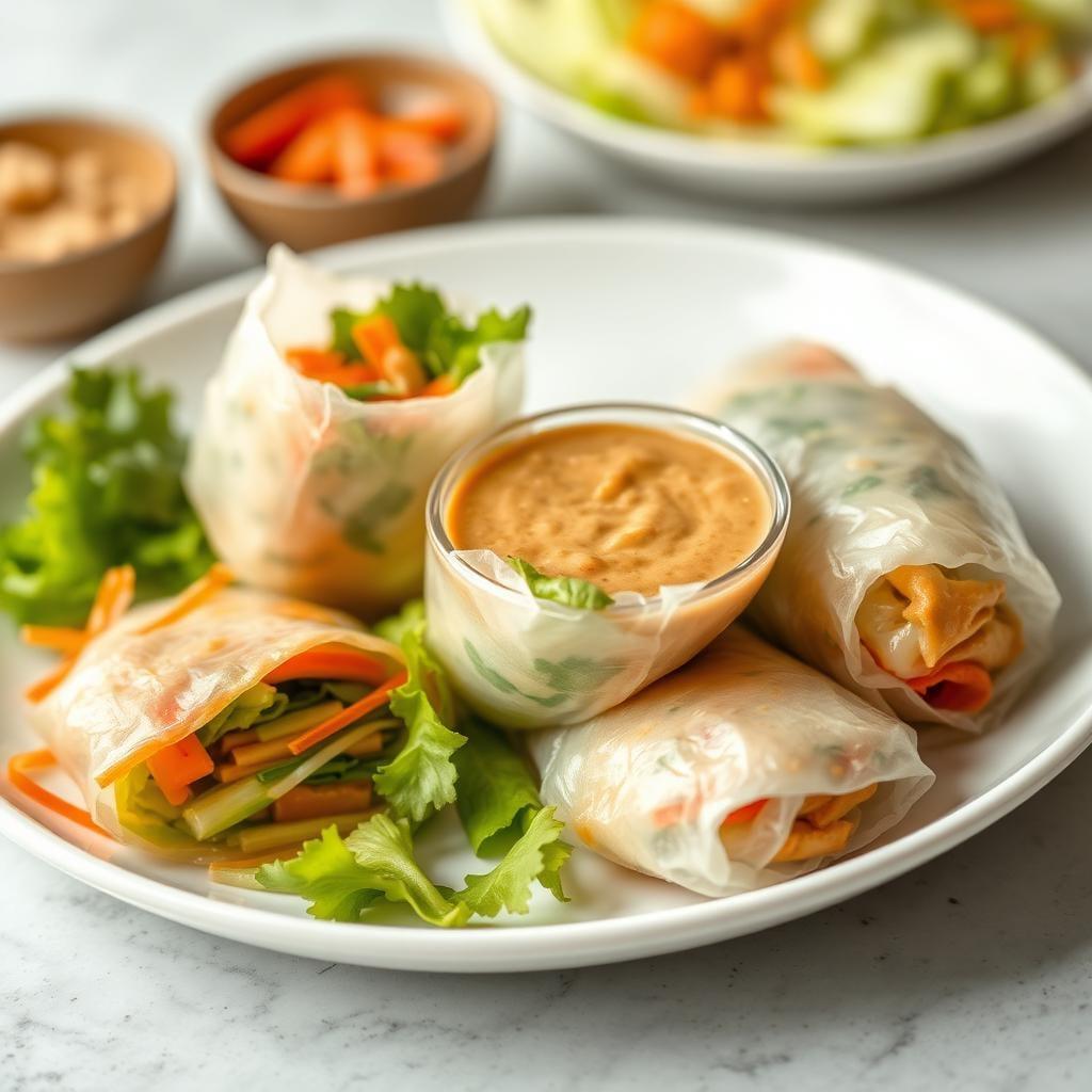 Asian-Inspired Rice Paper Vegetable Rolls with Peanut Sauce