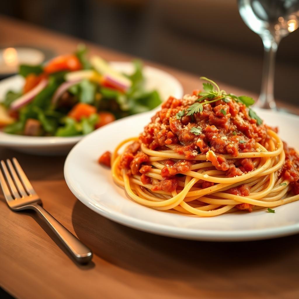 Classic Spaghetti Bolognese with Garden Salad Classic Spaghetti Bolognese with Garden Salad