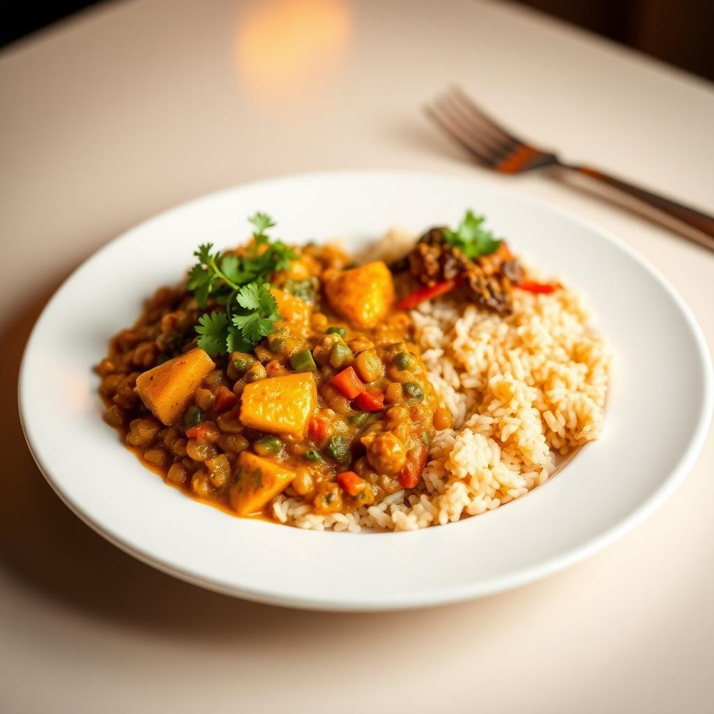 Spiced Lentil and Vegetable Curry with Brown Rice Spiced Lentil and Vegetable Curry with Brown Rice