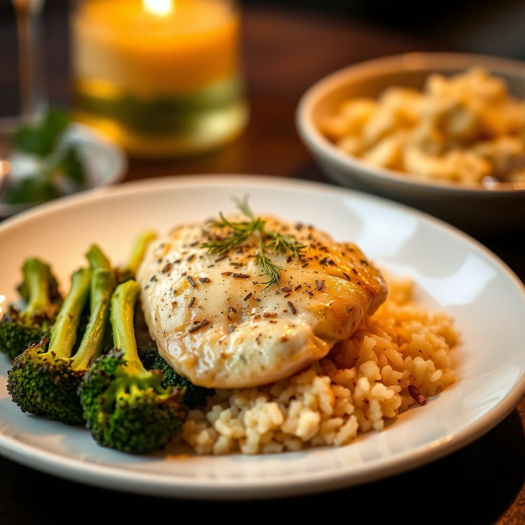 Lemon Herb Chicken with Roasted Broccoli and Garlic Rice Lemon Herb Chicken with Roasted Broccoli and Garlic Rice