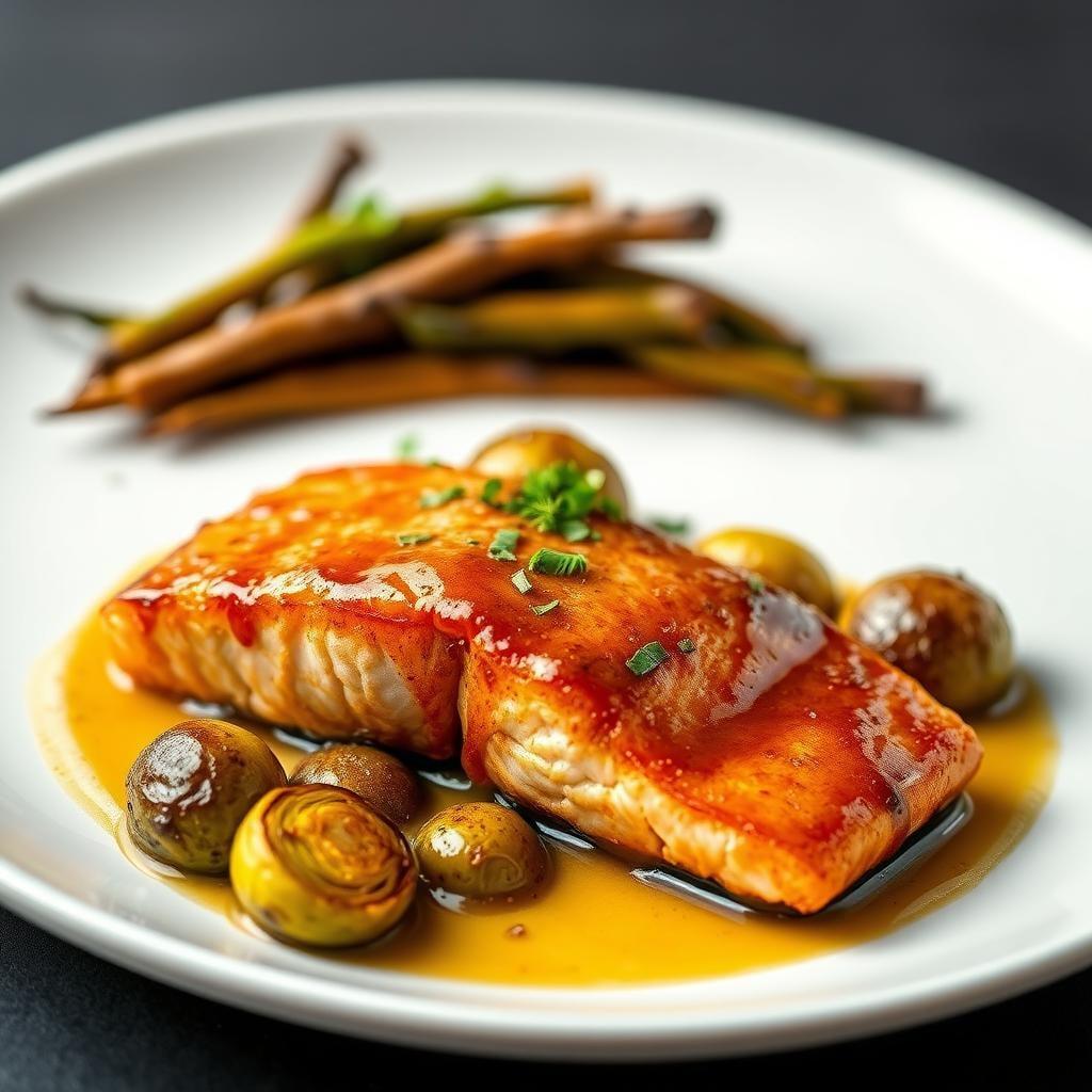 Honey Mustard Glazed Salmon with Roasted Brussels Sprouts Honey Mustard Glazed Salmon with Roasted Brussels Sprouts