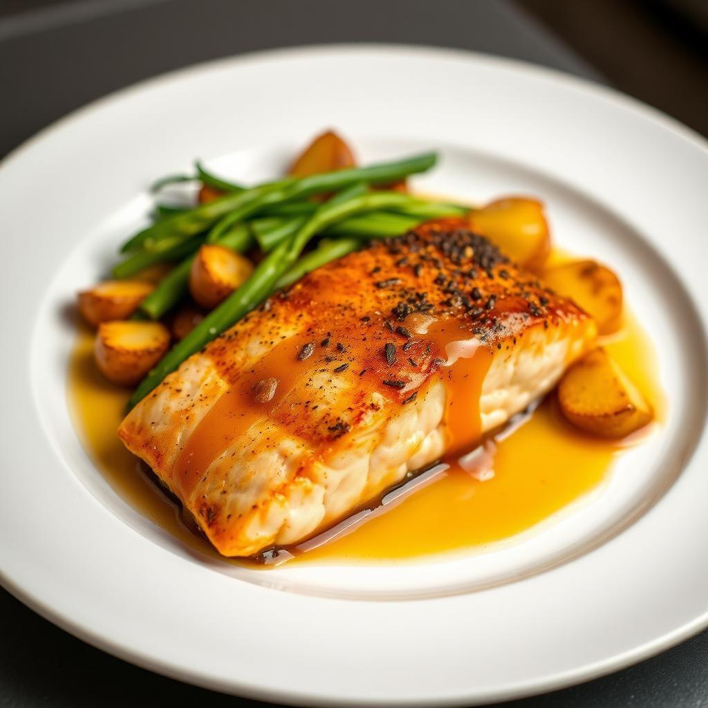 Honey Mustard Glazed Salmon with Roasted Potatoes Honey Mustard Glazed Salmon with Roasted Potatoes
