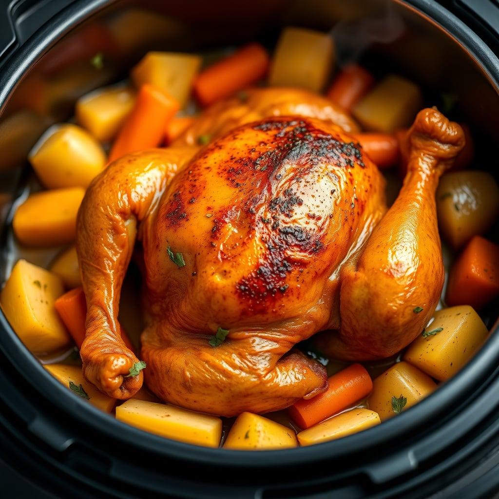 Savory Pressure-Cooked Whole Chicken with Garlic-Lemon Potatoes Savory Pressure-Cooked Whole Chicken with Garlic-Lemon Potatoes