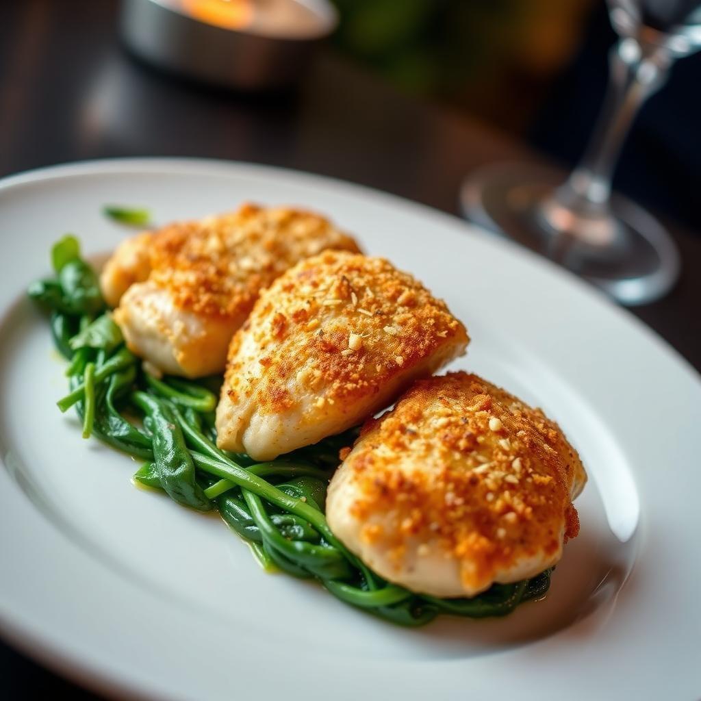 Parmesan-Crusted Chicken Thighs with Garlic Spinach Parmesan-Crusted Chicken Thighs with Garlic Spinach