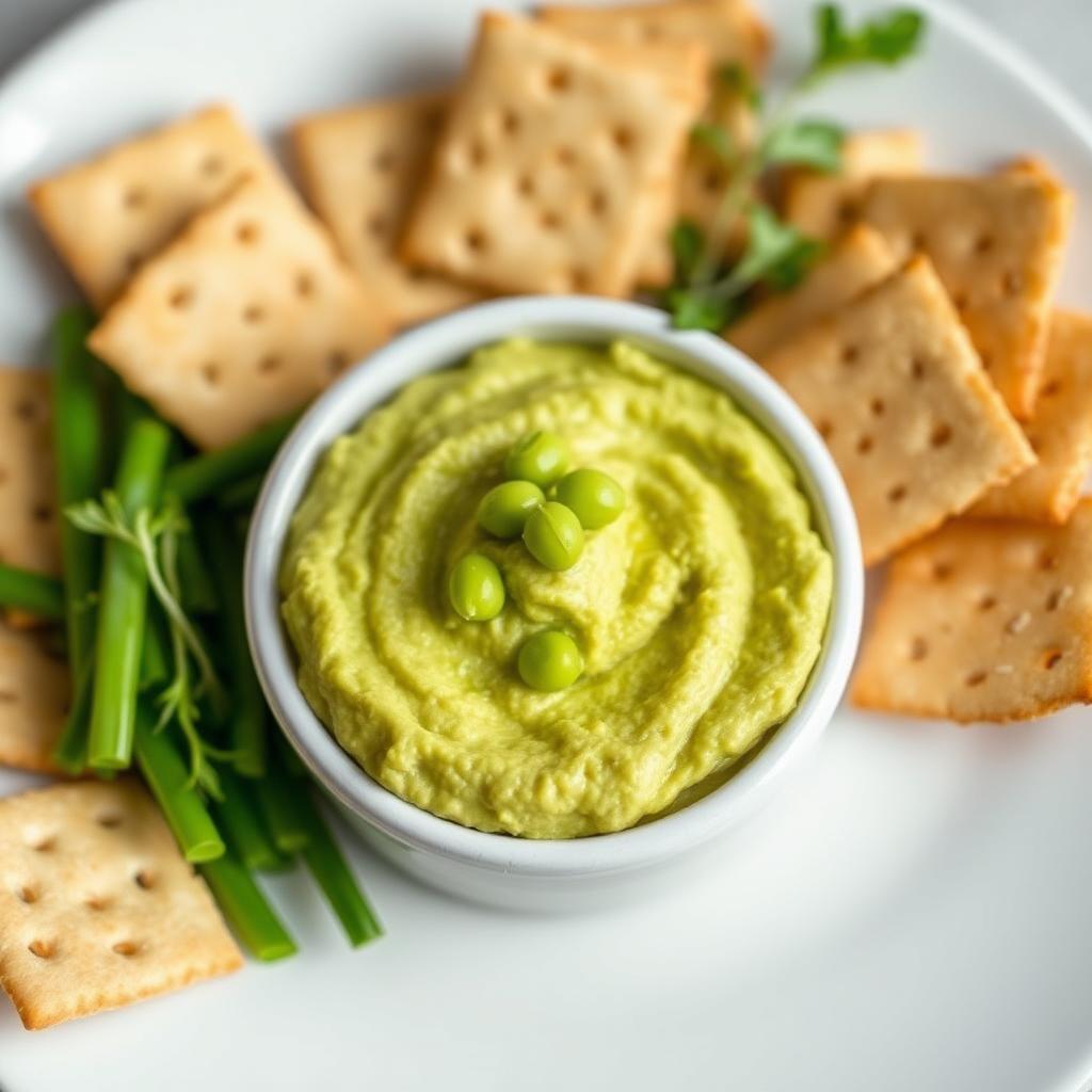 Edamame Hummus with Sesame Rice Crackers Edamame Hummus with Sesame Rice Crackers