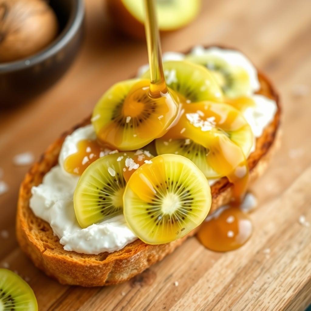 Loaded Ricotta Toast with Sliced Kiwis, Hot Honey, and Flaky Sea Salt Loaded Ricotta Toast with Sliced Kiwis, Hot Honey, and Flaky Sea Salt
