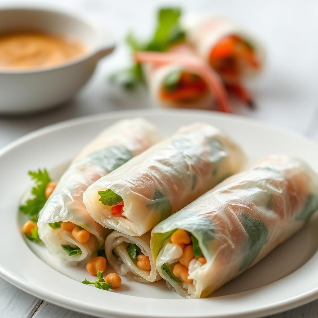 Asian-Inspired Rice Paper Rolls with Peanut Sauce Asian-Inspired Rice Paper Rolls with Peanut Sauce