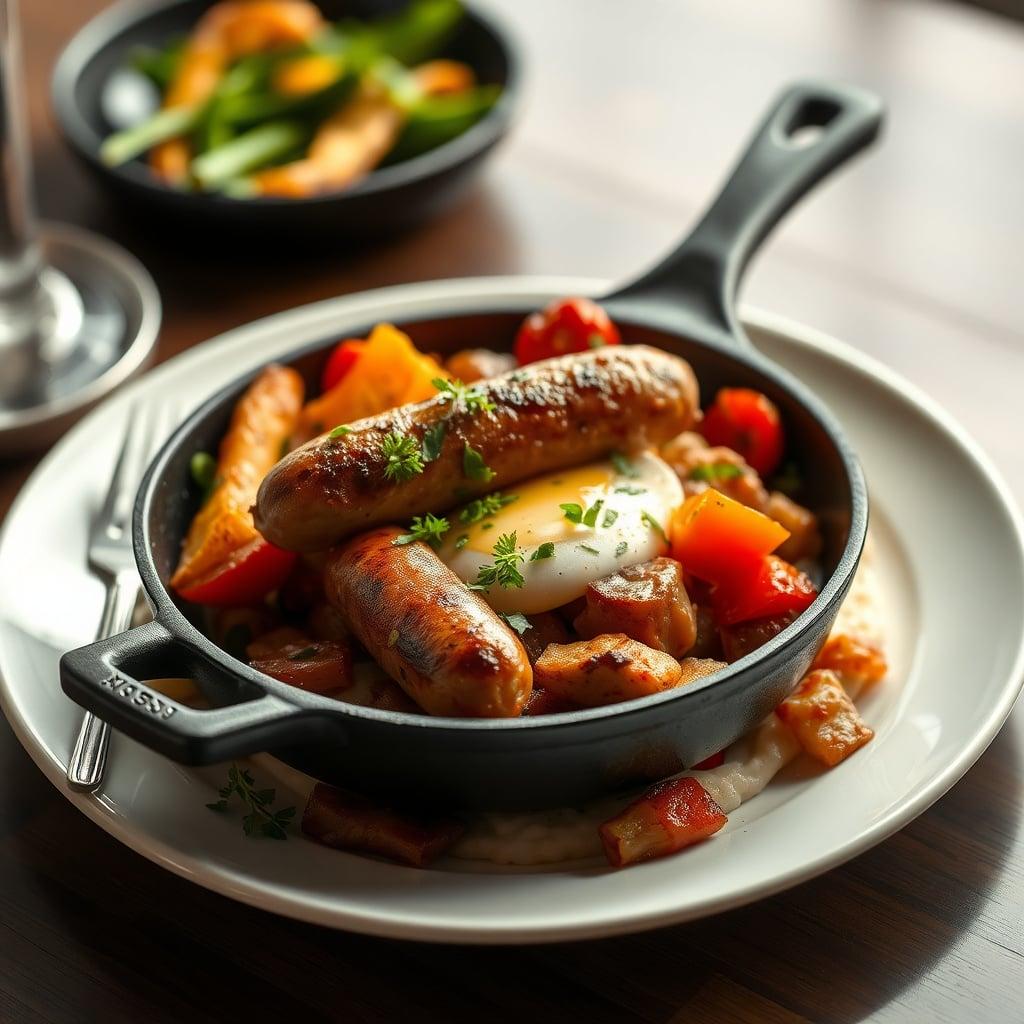 Breakfast-for-Dinner Skillet with Sausage and Roasted Vegetables