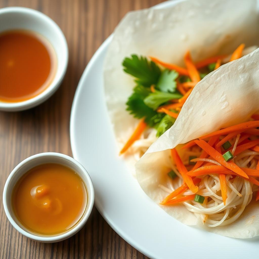 Asian-Inspired Rice Paper Wraps with Sesame Ginger Dipping Sauce