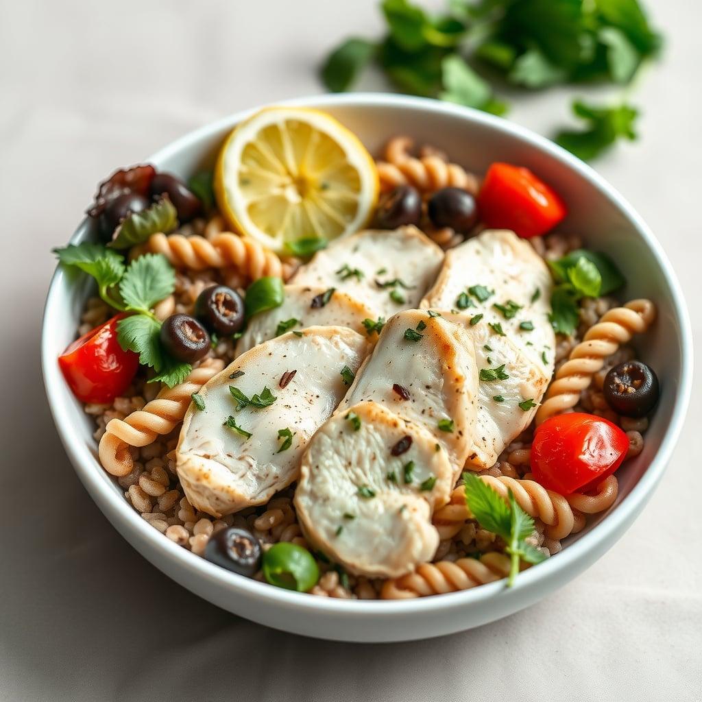 Mediterranean Grain Bowl with Herb-Marinated Chicken Mediterranean Grain Bowl with Herb-Marinated Chicken
