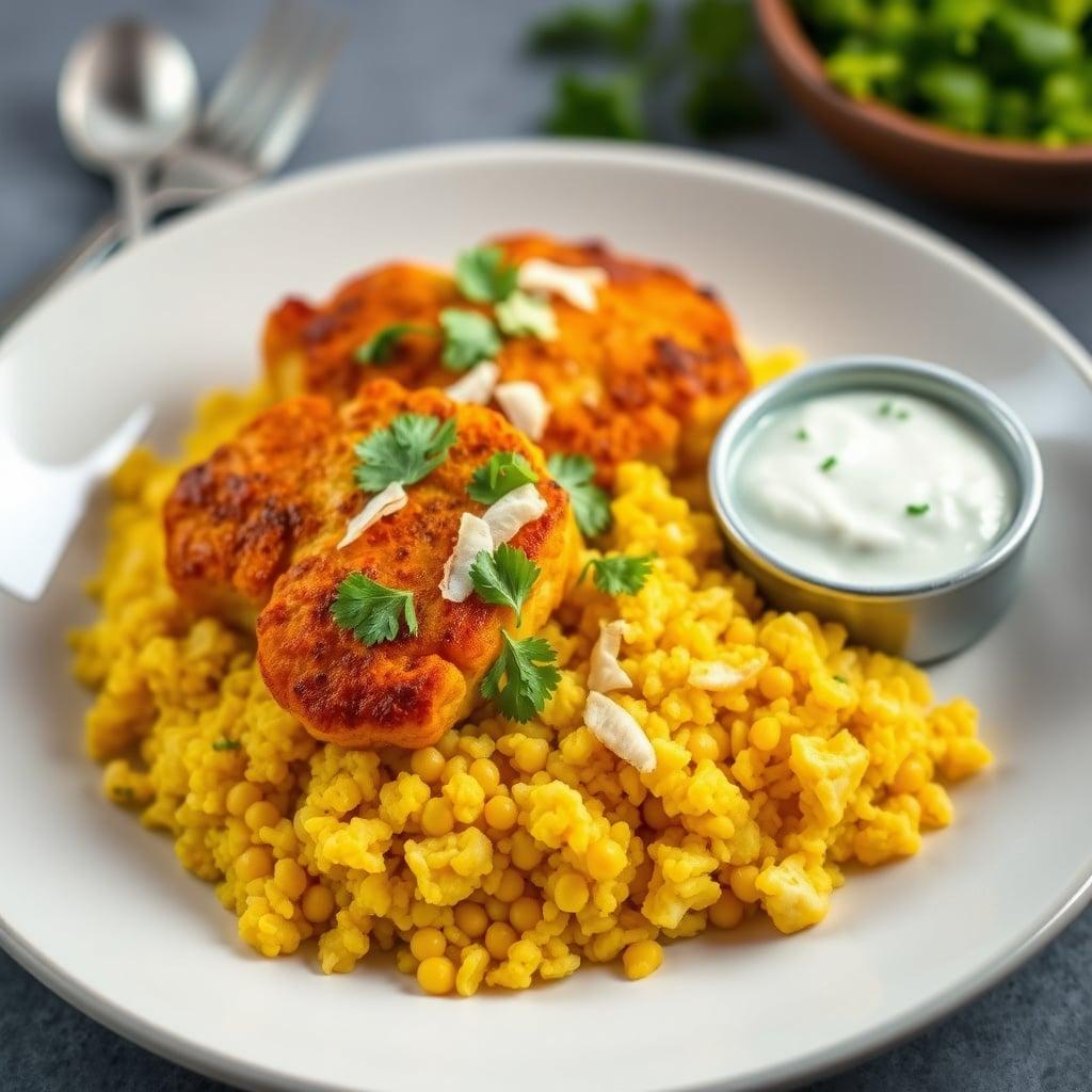Coconut Curry Cauliflower Steaks with Chickpea Pilaf and Cucumber Raita Coconut Curry Cauliflower Steaks with Chickpea Pilaf and Cucumber Raita
