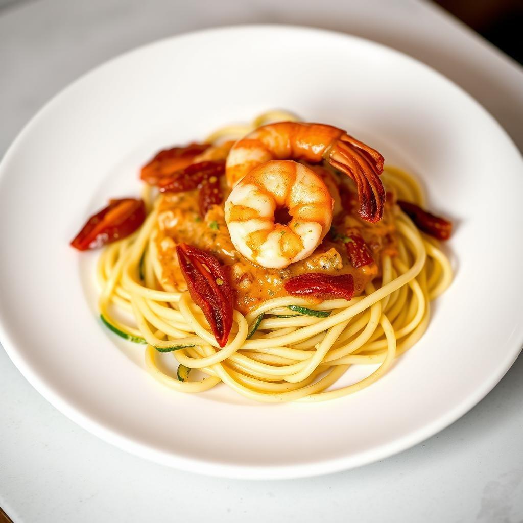 Zucchini Noodles with Creamy Sun-Dried Tomato Sauce & Shrimp Zucchini Noodles with Creamy Sun-Dried Tomato Sauce & Shrimp