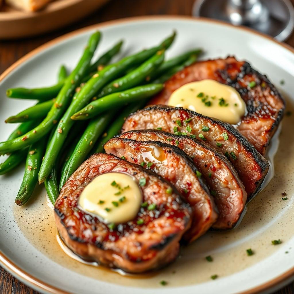 French-Style Steak with Garlic Butter and Green Beans French-Style Steak with Garlic Butter and Green Beans