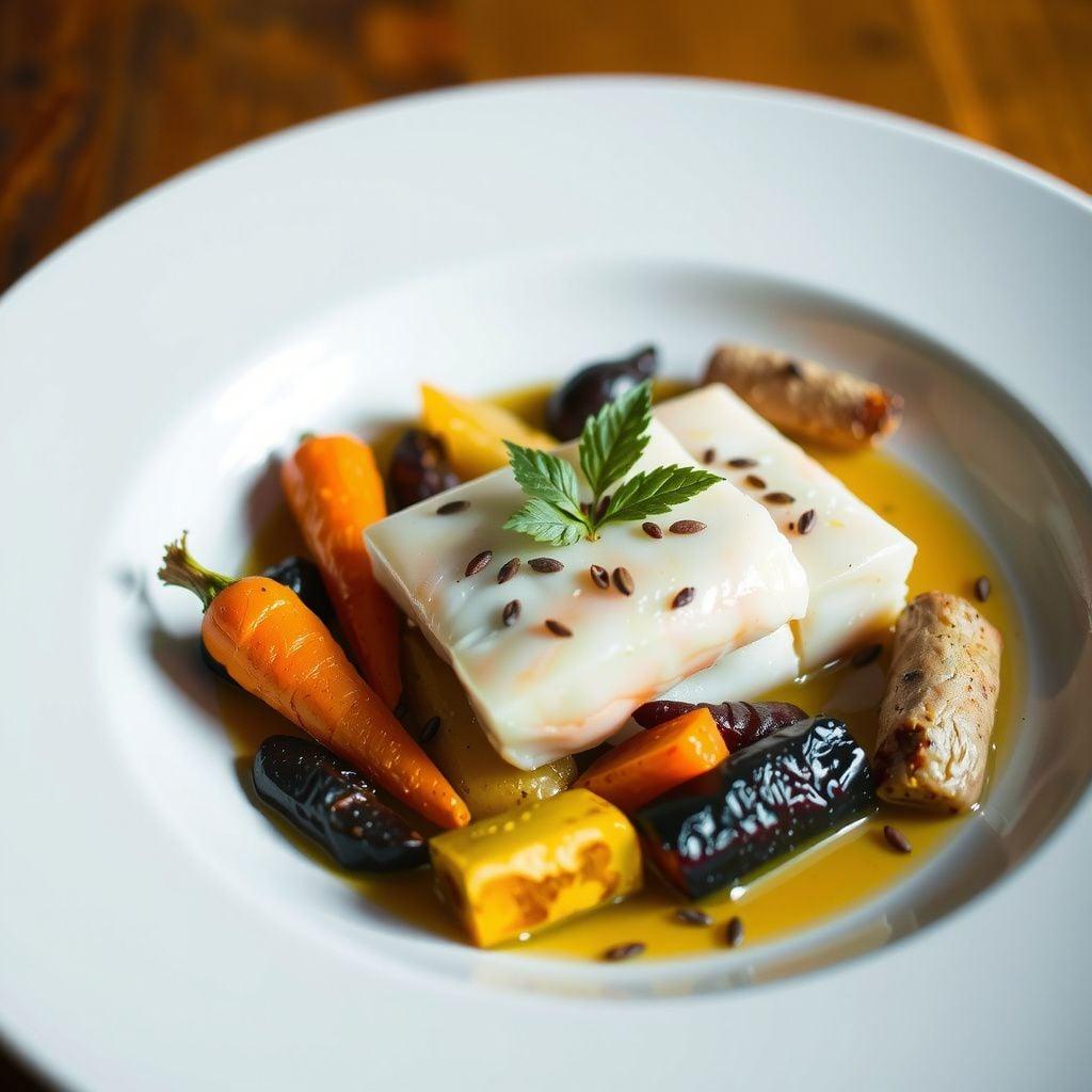Austrian Pan-Seared Alpine Cod with Caraway Root Vegetables Austrian Pan-Seared Alpine Cod with Caraway Root Vegetables