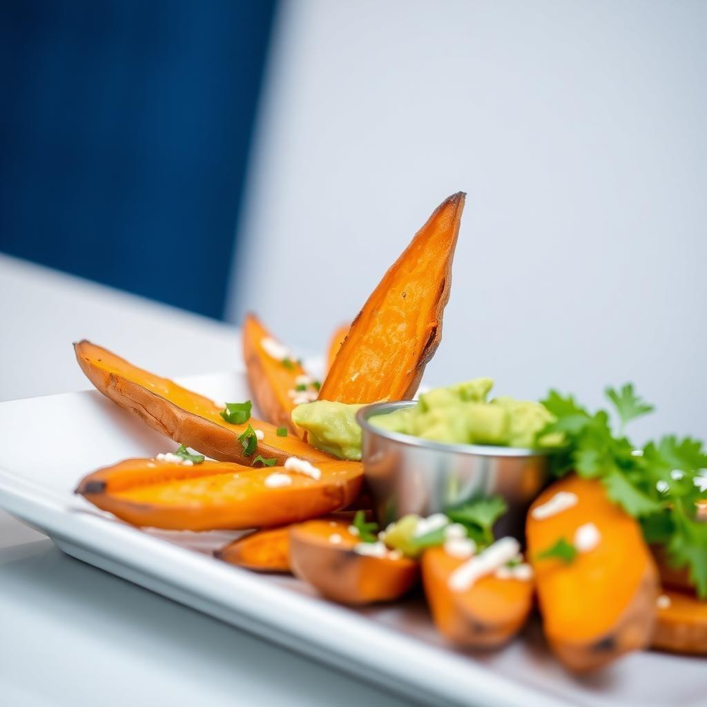 Baked Sweet Potato Wedges with Avocado Dip