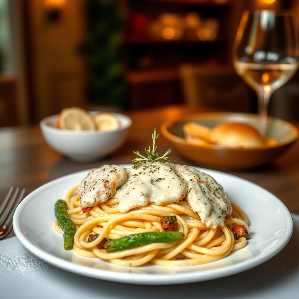 Creamy Lemon Thyme Fettuccine Alfredo with Chicken and Garden Vegetables Creamy Lemon Thyme Fettuccine Alfredo with Chicken and Garden Vegetables