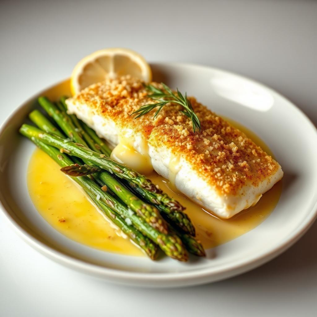 Parmesan-Crusted Tilapia with Lemon Butter Sauce and Asparagus Parmesan-Crusted Tilapia with Lemon Butter Sauce and Asparagus