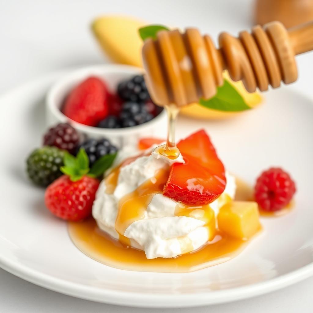 Whipped Cottage Cheese with Honey and Soft Fruits Whipped Cottage Cheese with Honey and Soft Fruits
