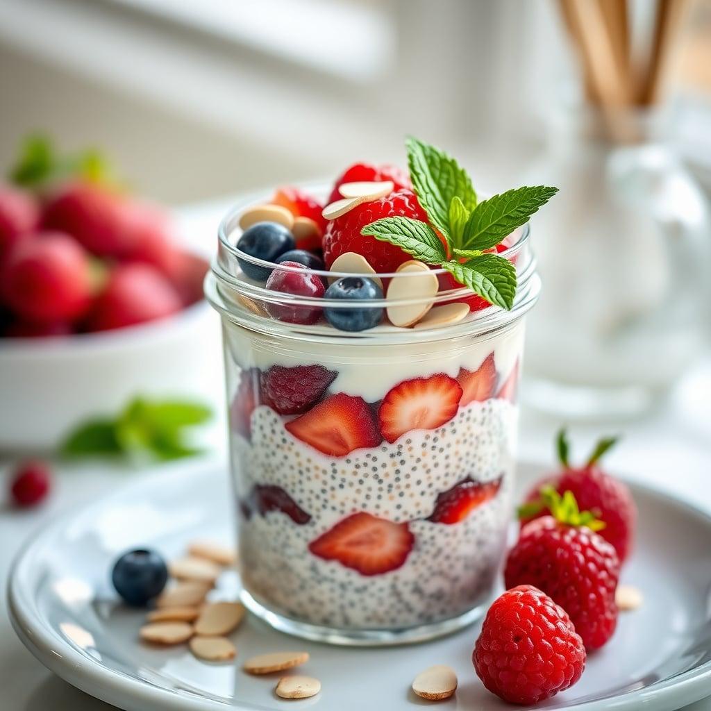 Vanilla Almond Protein Chia Pudding with Fresh Berries Vanilla Almond Protein Chia Pudding with Fresh Berries