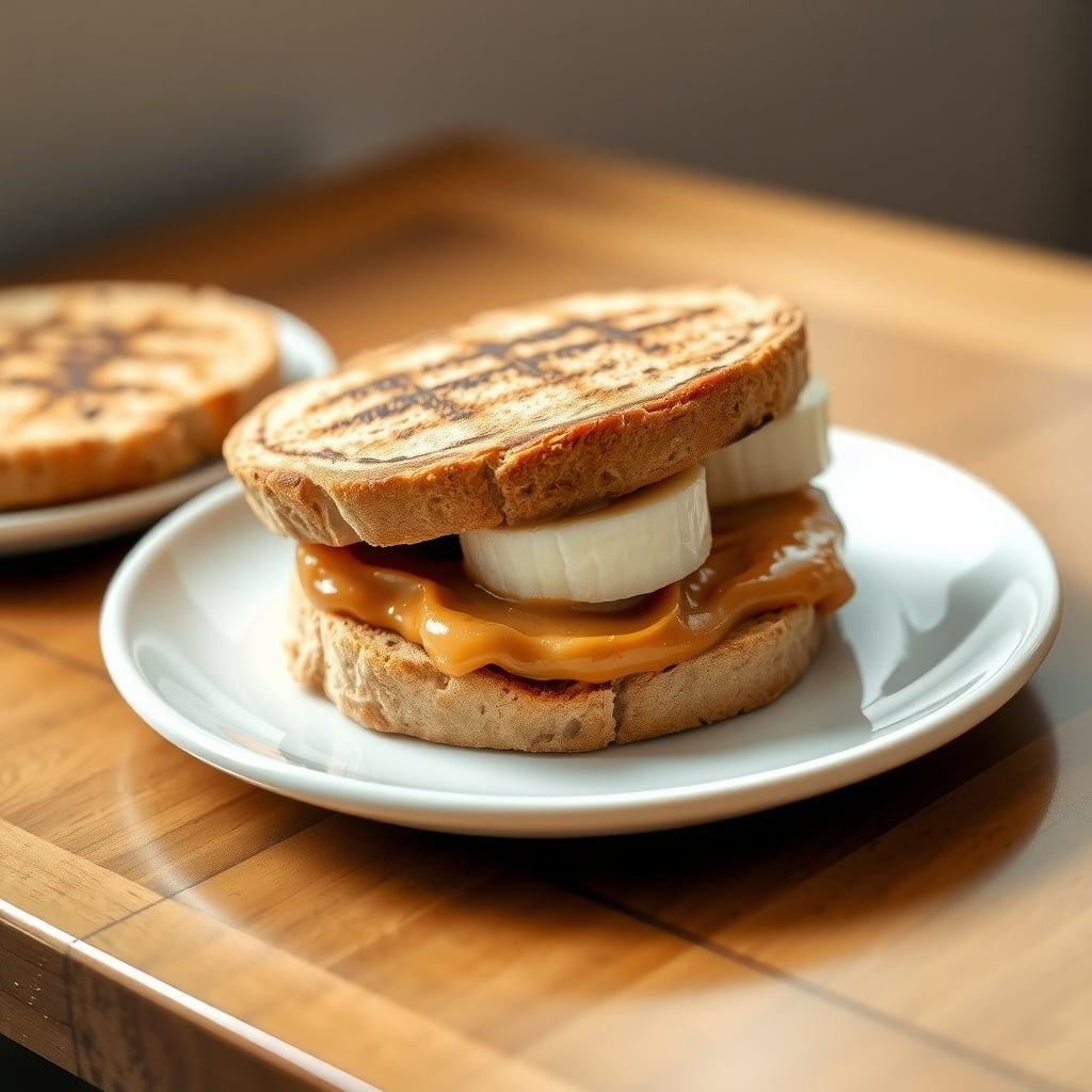 Toasted English Muffins with Peanut Butter, Banana, and Honey Yogurt Toasted English Muffins with Peanut Butter, Banana, and Honey Yogurt