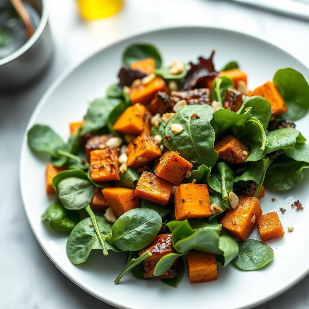 Harvest Spinach Salad with Roasted Sweet Potatoes Harvest Spinach Salad with Roasted Sweet Potatoes