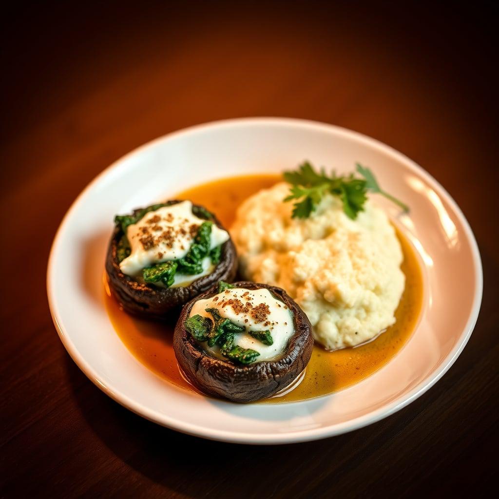 Portobello Mushroom Caps with Spinach-Ricotta Filling & Cauliflower Mash Portobello Mushroom Caps with Spinach-Ricotta Filling & Cauliflower Mash