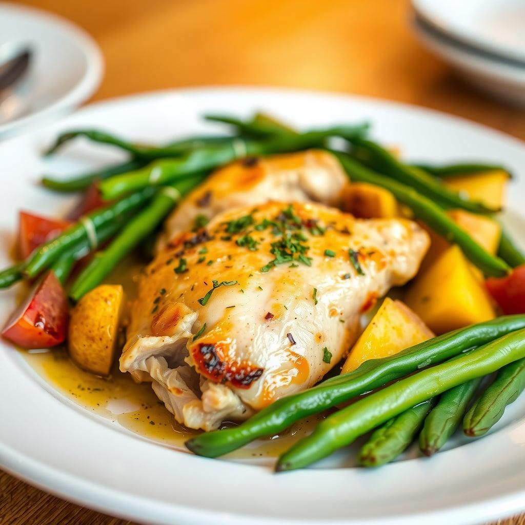 One-Pan Herb Roasted Chicken with Golden Potatoes and Green Beans One-Pan Herb Roasted Chicken with Golden Potatoes and Green Beans