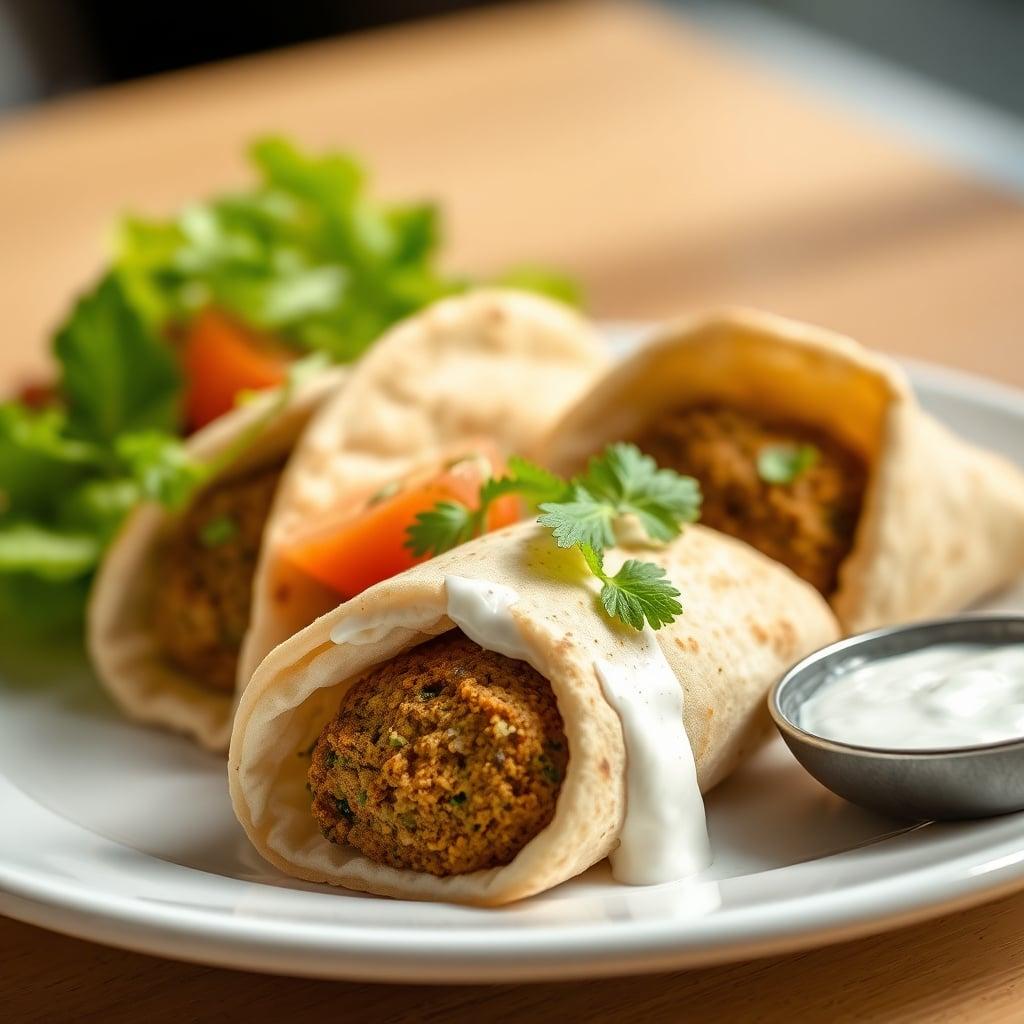 Warm Falafel Pita Pockets with Cucumber-Tomato Salad and Mint Yogurt Sauce Warm Falafel Pita Pockets with Cucumber-Tomato Salad and Mint Yogurt Sauce