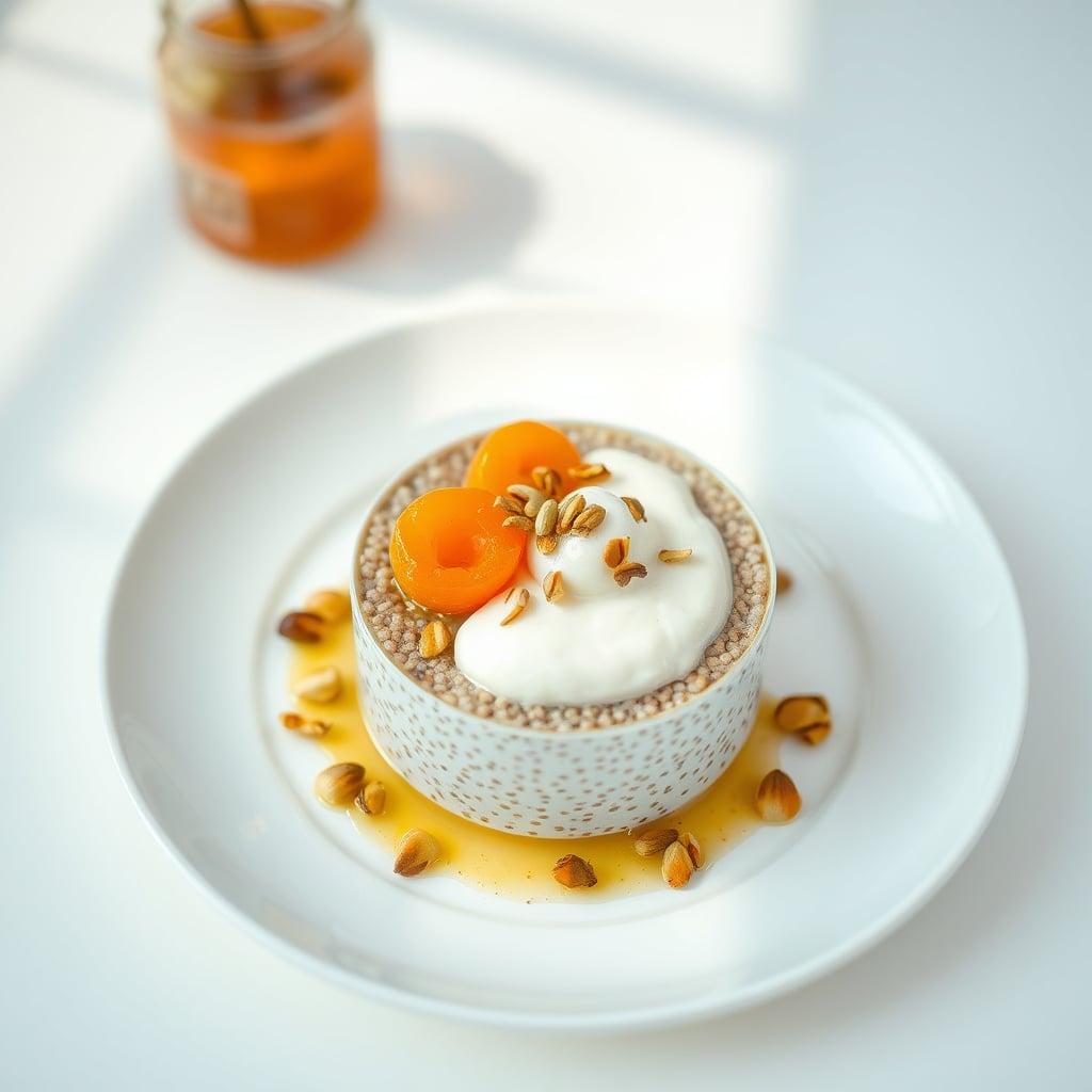 Cardamom-Vanilla Chia Pudding with Honey-Poached Apricots and Pistachios