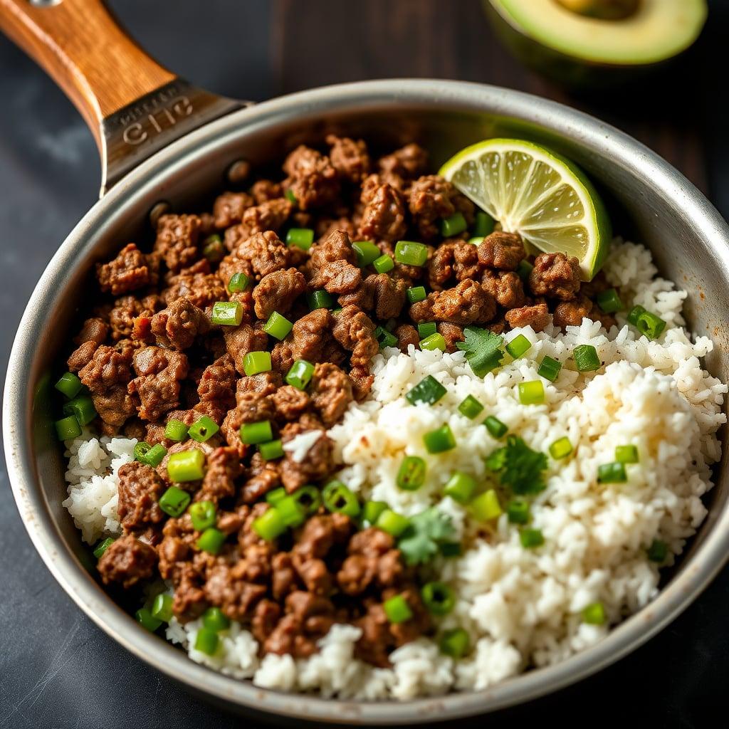 Tex-Mex Lean Beef and Poblano White Rice Skillet Tex-Mex Lean Beef and Poblano White Rice Skillet