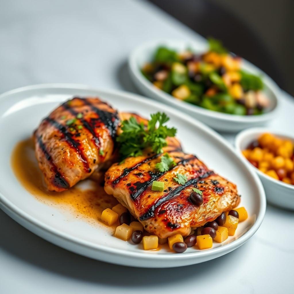 Chipotle Lime Grilled Chicken Thighs with Mexican Street Corn and Black Bean Salad
