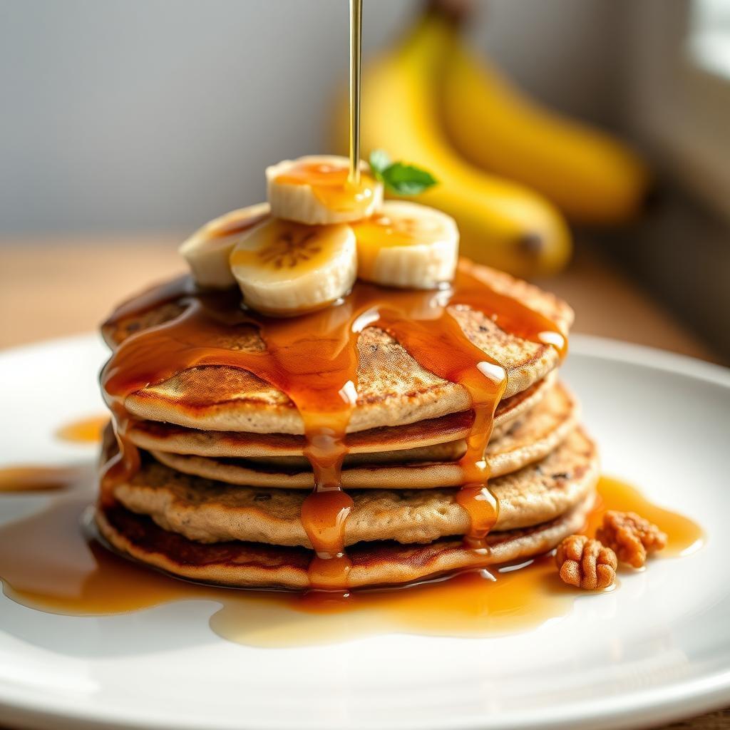 Whole Grain Banana Walnut Pancakes with Maple Drizzle Whole Grain Banana Walnut Pancakes with Maple Drizzle