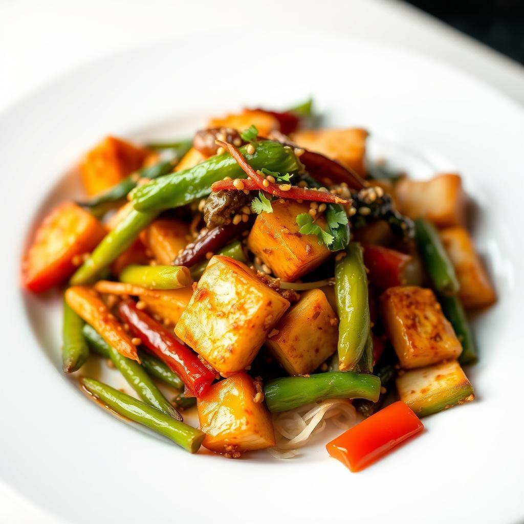 Sesame-Ginger Stir-Fried Vegetables with Crispy Tofu Sesame-Ginger Stir-Fried Vegetables with Crispy Tofu