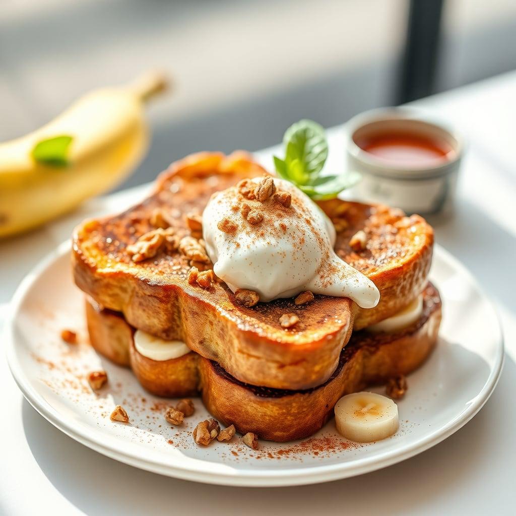 Banana Walnut French Toast with Cinnamon Cream