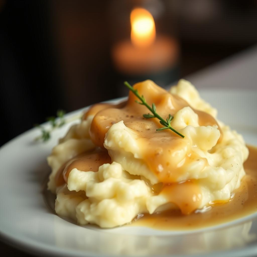Creamy Mashed Potatoes with Herb Gravy Creamy Mashed Potatoes with Herb Gravy