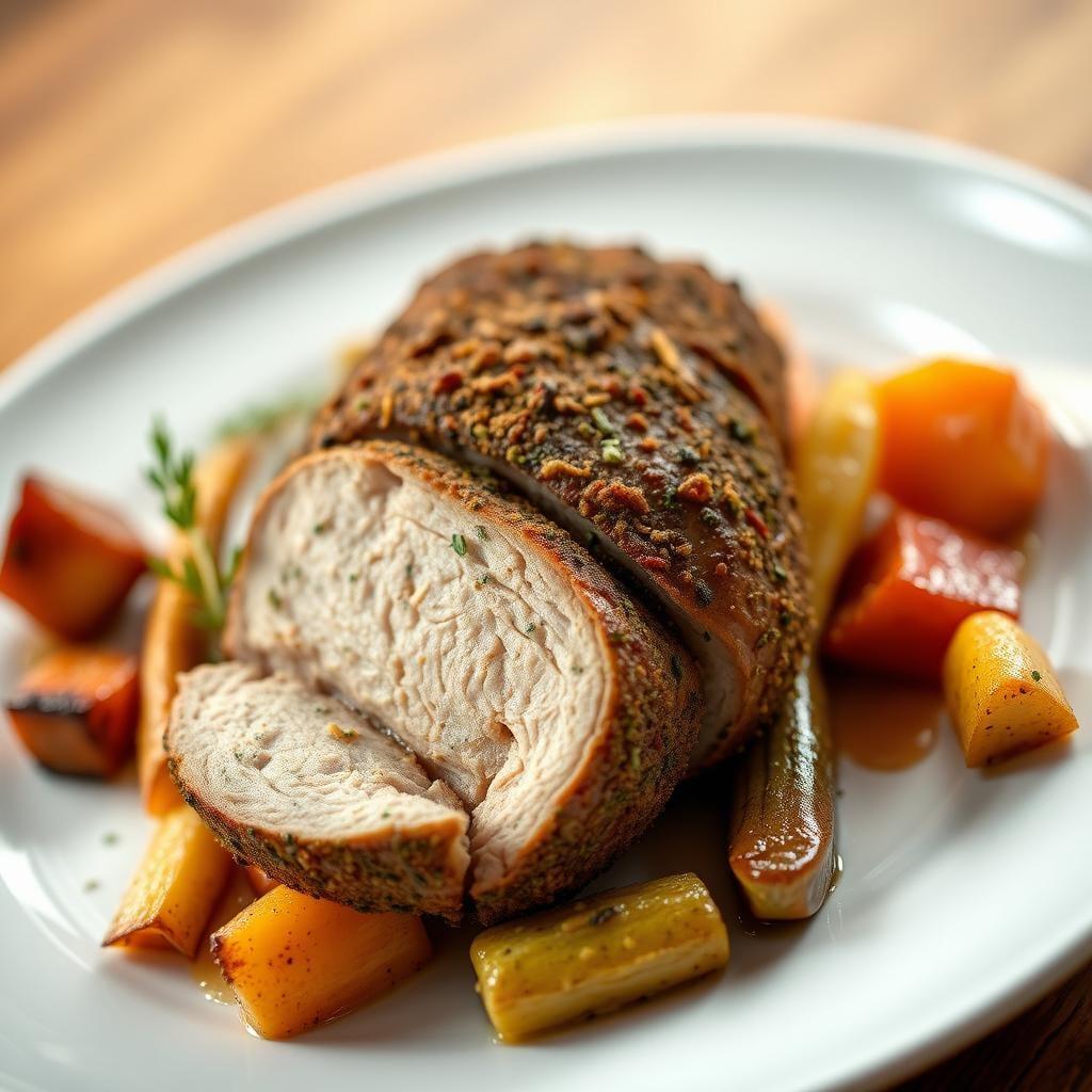 Herb-Crusted Pork Tenderloin with Roasted Vegetables Herb-Crusted Pork Tenderloin with Roasted Vegetables