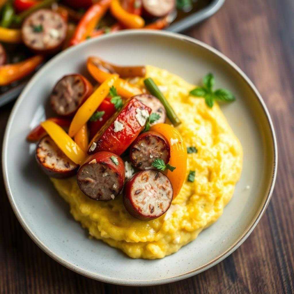 Sheet-Pan Italian Sausage and Peppers with Creamy Parmesan Polenta Sheet-Pan Italian Sausage and Peppers with Creamy Parmesan Polenta