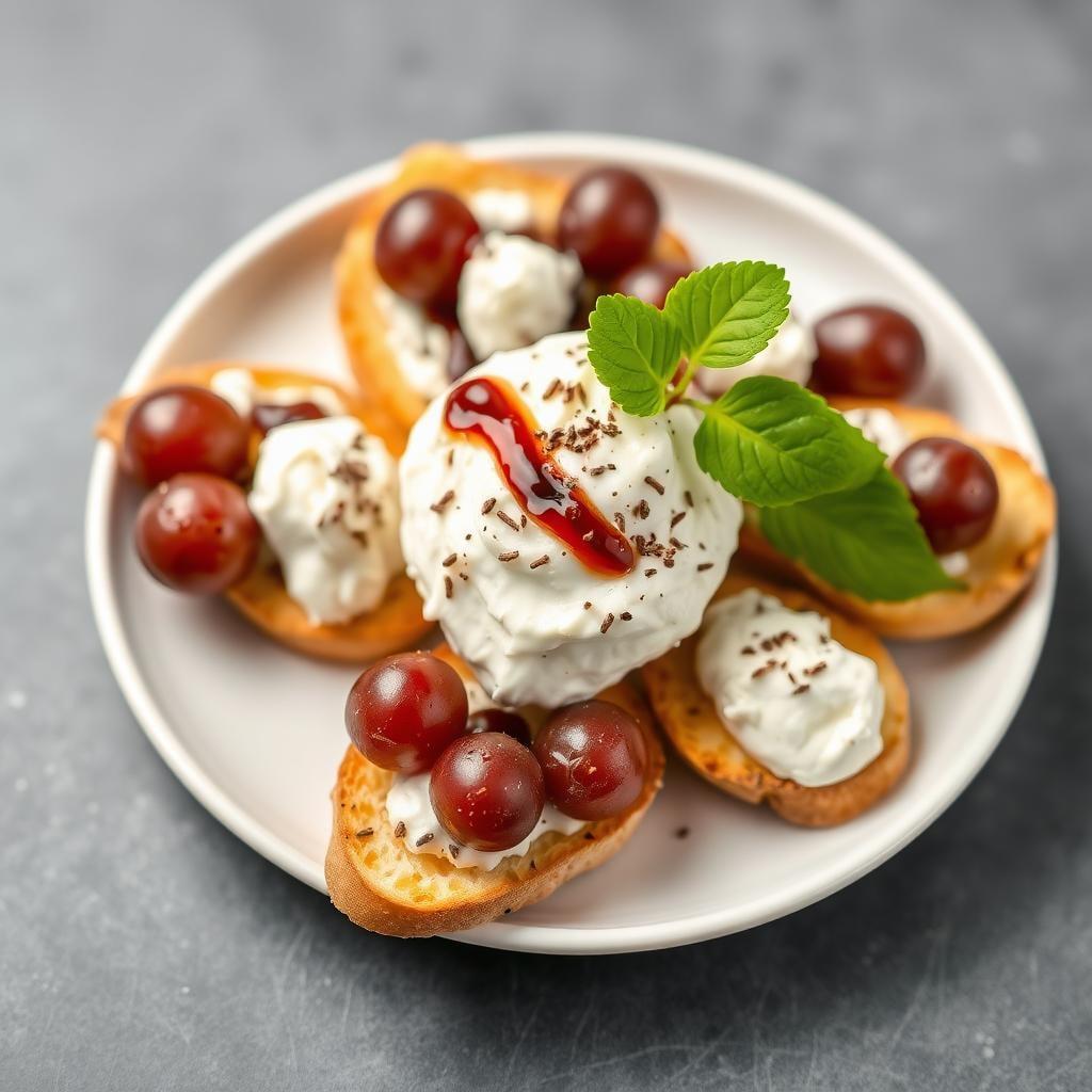 Balsamic Roasted Grapes with Whipped Ricotta Crostini