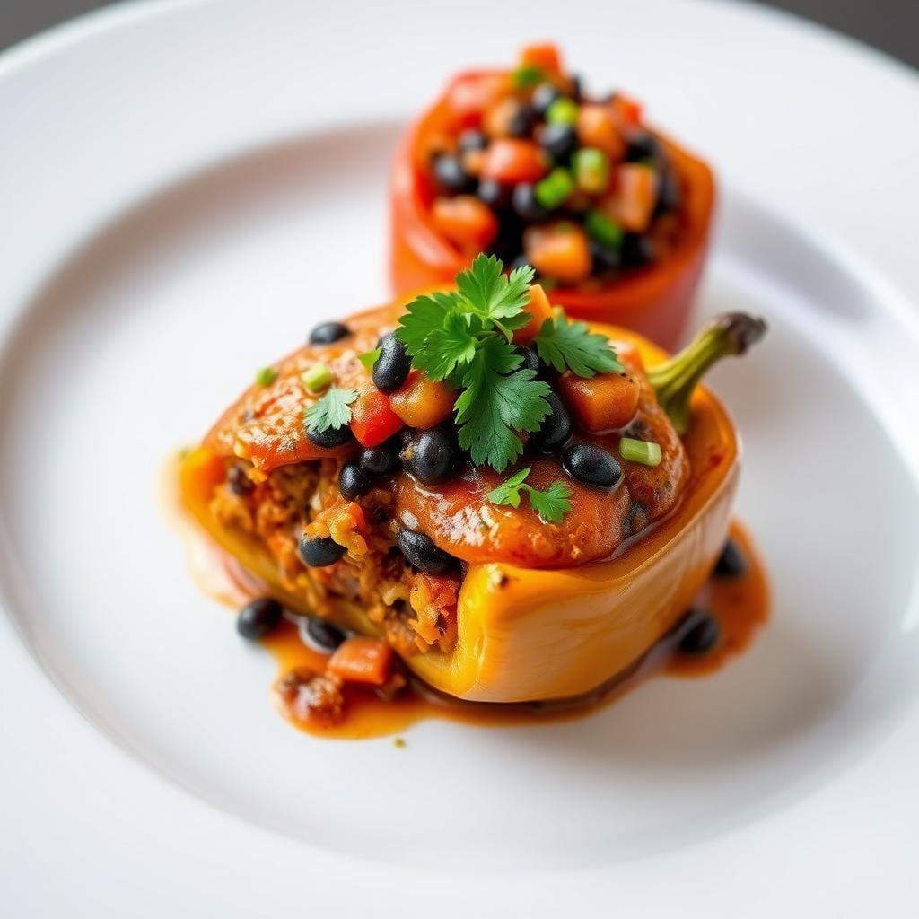 Mexican-Style Stuffed Bell Peppers with Black Bean Salsa Mexican-Style Stuffed Bell Peppers with Black Bean Salsa