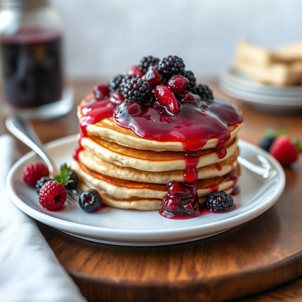 Fluffy Whole Wheat Pancakes with Warm Berry Syrup Fluffy Whole Wheat Pancakes with Warm Berry Syrup