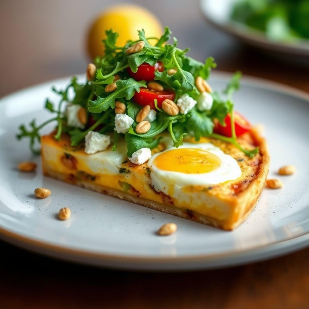 Slow-Roasted Roma Tomato and Feta Egg Torte with Lemon-Dressed Arugula and Toasted Pine Nuts Slow-Roasted Roma Tomato and Feta Egg Torte with Lemon-Dressed Arugula and Toasted Pine Nuts