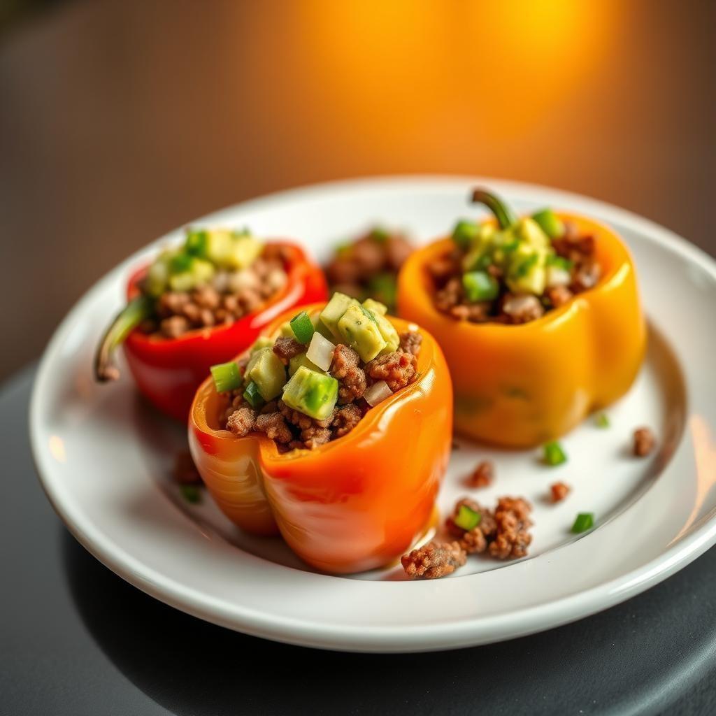 Taco-Stuffed Bell Peppers with Avocado Salsa Taco-Stuffed Bell Peppers with Avocado Salsa
