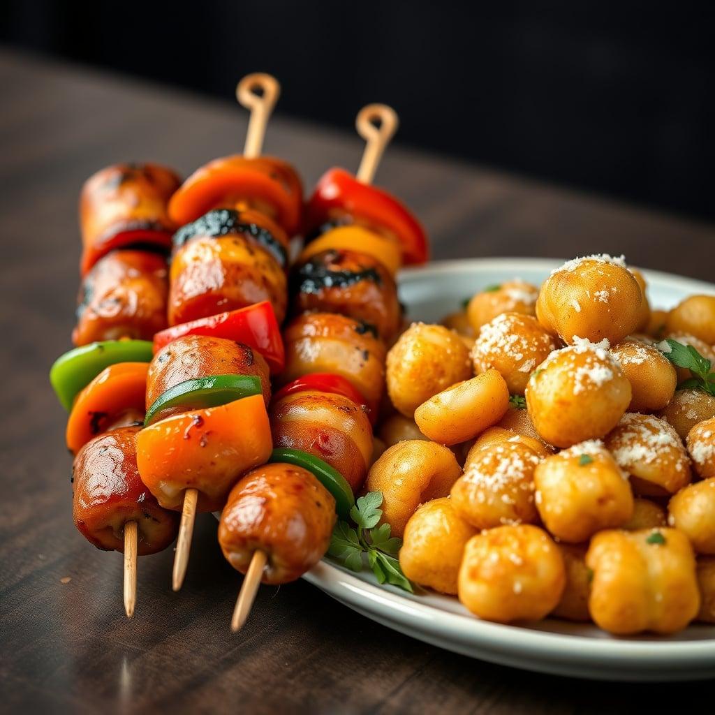 BBQ Italian Sausage Skewers with Air-Fried Crispy Gnocchi BBQ Italian Sausage Skewers with Air-Fried Crispy Gnocchi